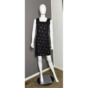 1980's Black + Neon Embroidered Linen Dress from Dress Barn size Medium